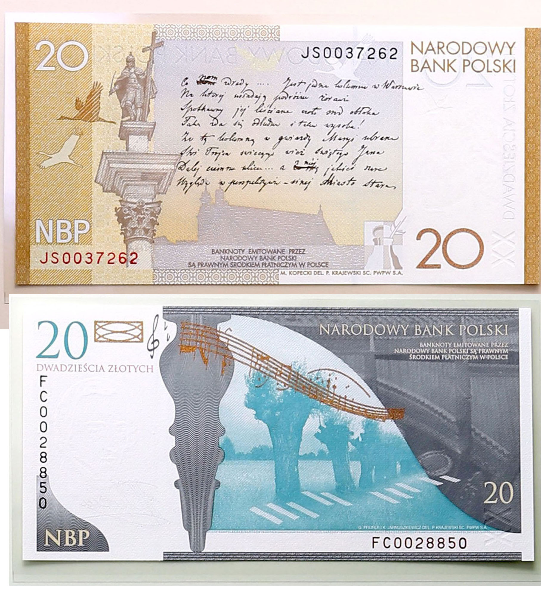 Banknoty 20 złotych 2009 Słowacki, 20 złotych Chopin 2009, zestaw 2 sztuk